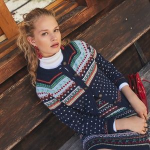 NEW J.Crew Fair Isle Cardigan Sweater Cherry Print size small